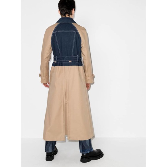 Burberry Beige Paneled Cotton-Gabardine & Blue Denim Double-Breasted Trench Coat - Picture 6 of 16